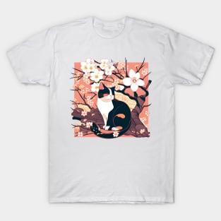 Kawaii Cats under Cherry Blossom Trees Cute Japanese Sakura T-Shirt